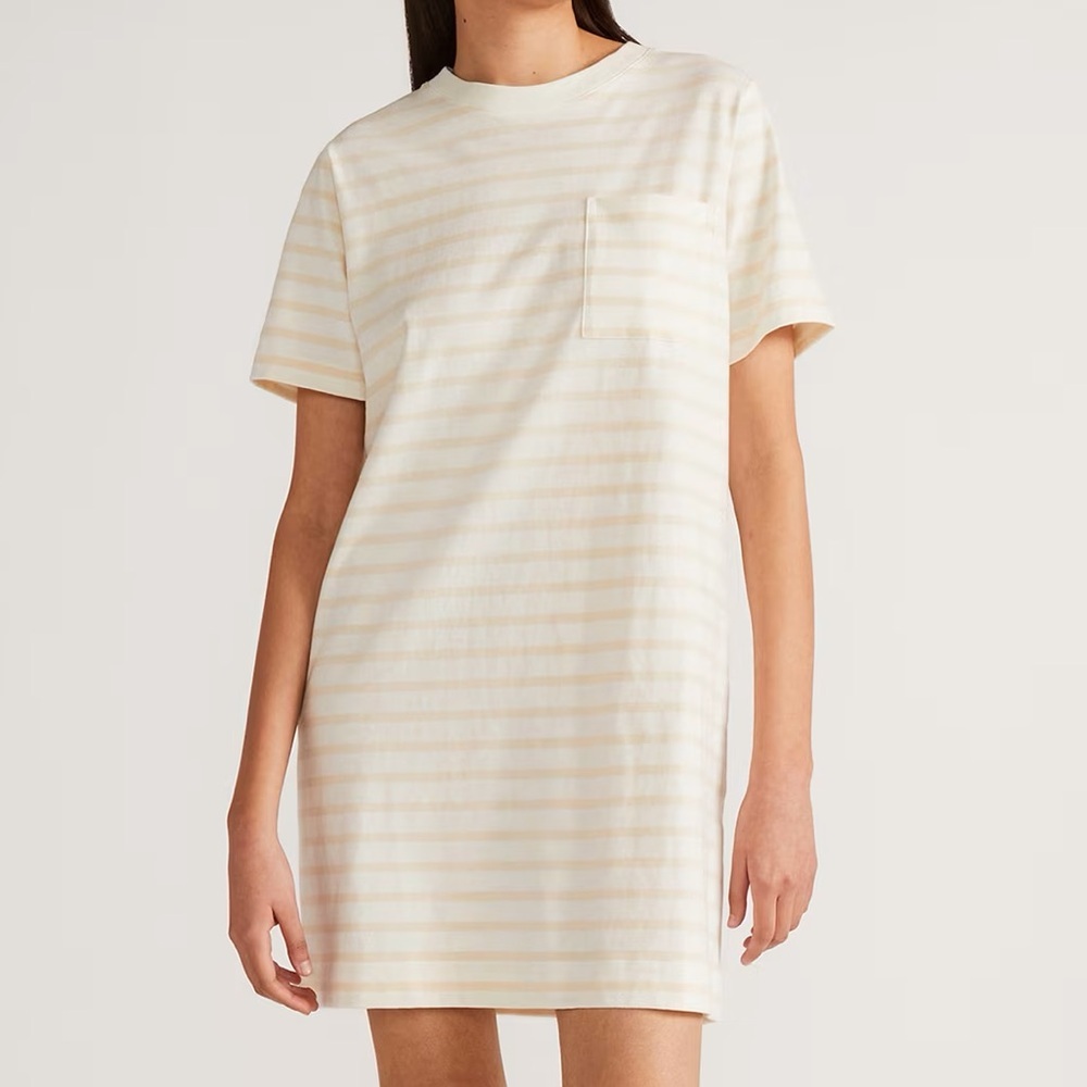 Everlane organic cotton, Tee dress - Cream and White with Striped